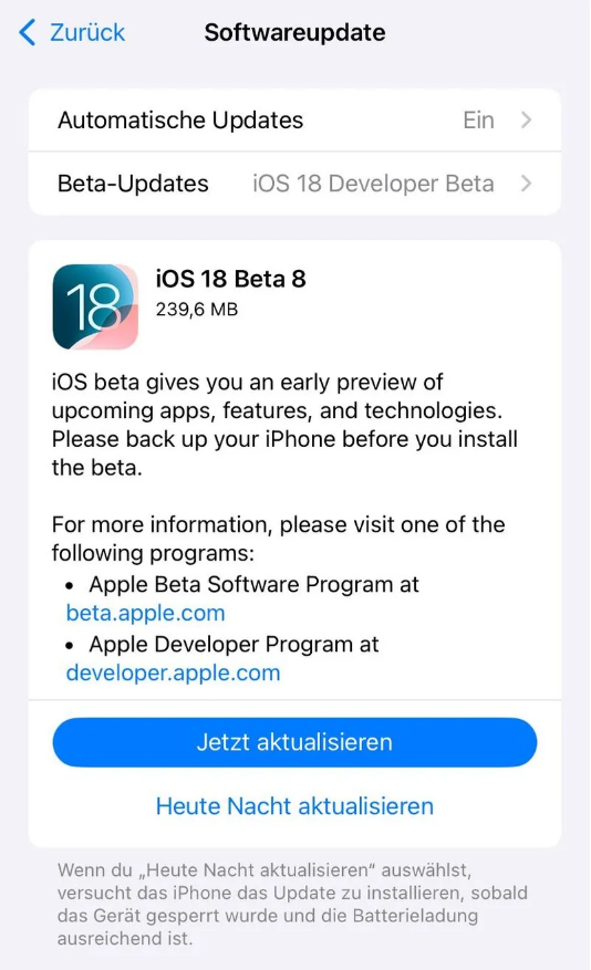 五通桥苹果手机维修分享苹果 iOS / iPadOS 18 开发者预览版 Beta 8 发布 